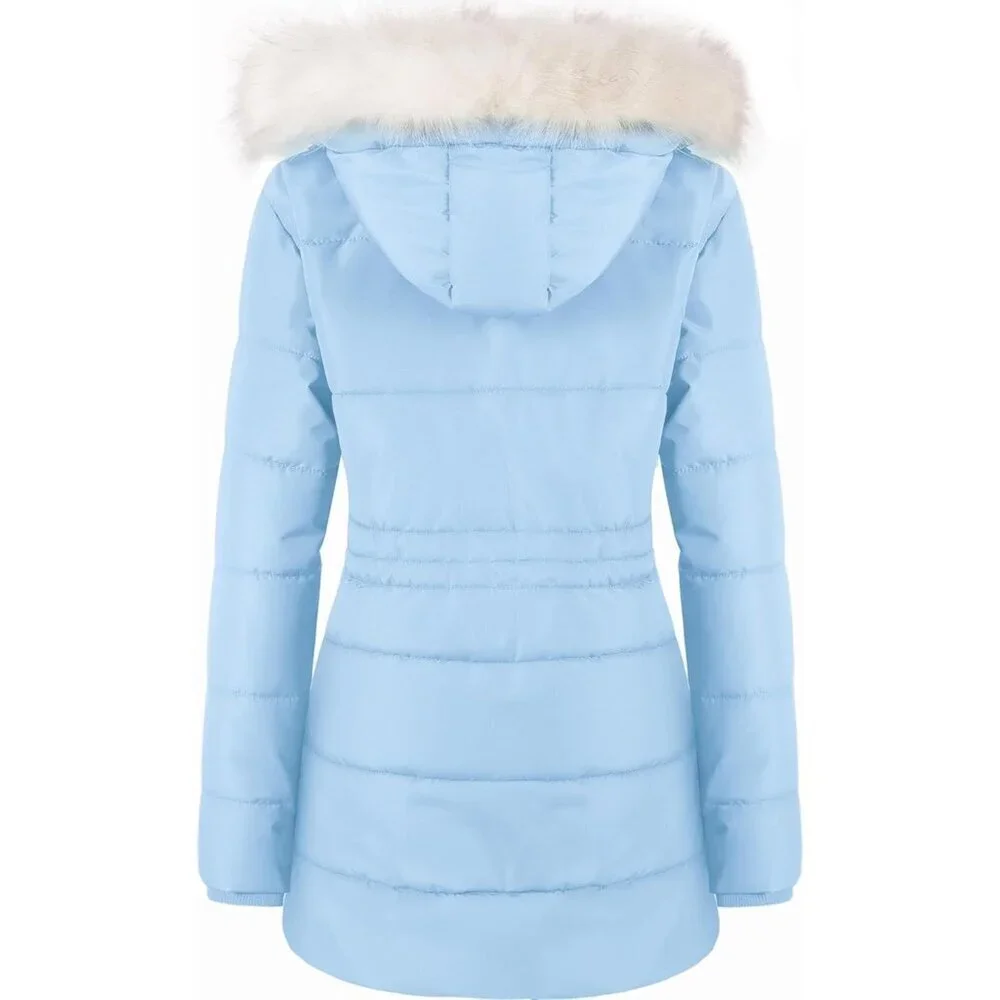 Women's Light Blue Winter Warm Long Drawstring Waterproof Snow Puffer Jacket